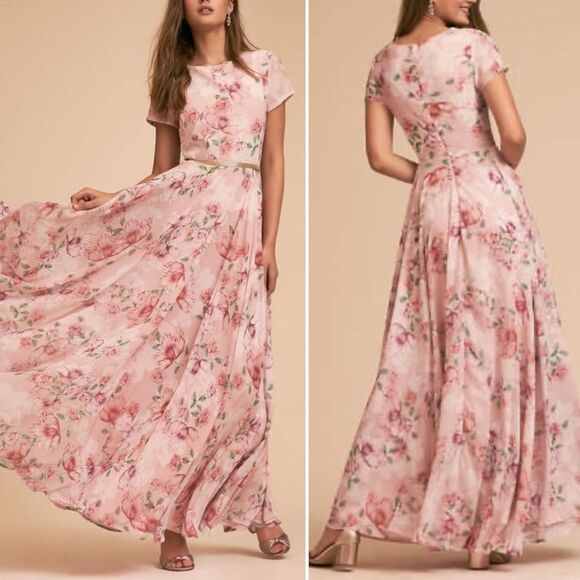 BHLDN Yumi Kim Cherish Dress Size Small Pink Floral Maxi Gown Bridesmaid Wedding - Picture 1 of 15